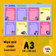 073 timetable school Poster (school schedule) A3 size laminated wipe & clean