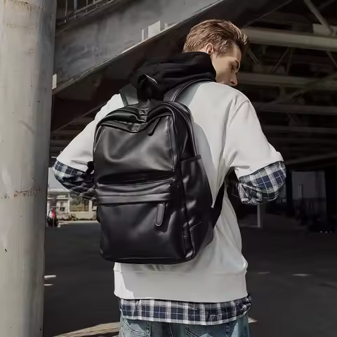 MOYYI PVC Leather Backpack for Men, 15.6 Inch Computer Backpack, Water Resistant Business Daypack, W
