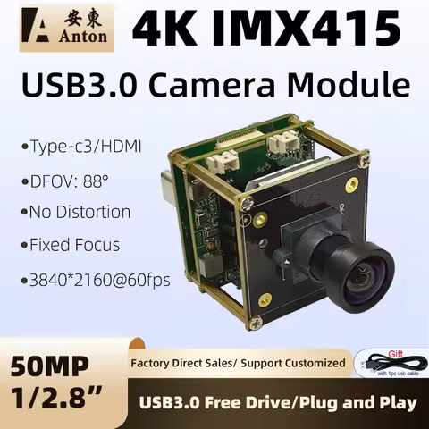 8MP IMX415 USB Camera Module 80degree No Distortion FF 60fps 4K UVC Video Webcam Board Industrial Li
