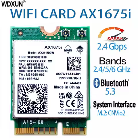 Killer AX1675i Wi-Fi 6E AX211 1675i Card 160MHz 2.4G/5G/6Ghz Wireless AX211NGW Adapter CNVio2 M.2 Ke
