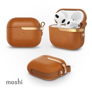 moshi Pebbo Luxe for AirPods 3藍牙耳機充電盒皮革保護套/ 棕