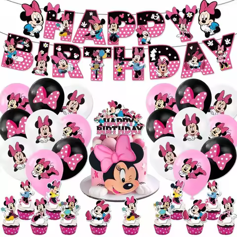 Minnie Mouse Birthday Party Decorations Donald Duck Cup Plate Banner Cake Topper Balloon For Kids Gi
