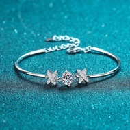 [Ruixin Mobao] 925 Sterling Silver pt950 Gold-Plated Four-Claw One Carat Moissanite Bracelet Female 