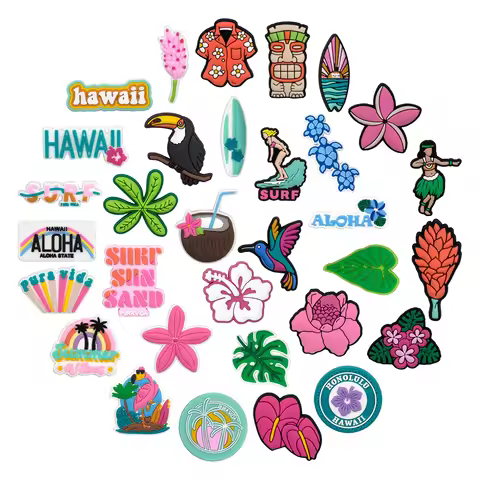 25-32PCS Hawaiian Plant Turtle Shoe Charm Mix Wholesale PVC Decoration Buckle FitSandal Shoe Detacha