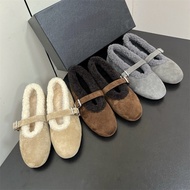 ALAIA*Autumn and Winter Retro Fur Shoes for Women Flat Bottom with Fleece Warm Single Shoe Non Slip 
