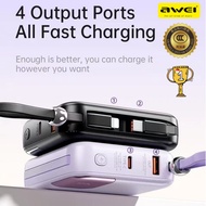 CCC 3C AWEI Powerbank 10000mAh Mini Power Bank Fast Charging Built-in Cable Type-C Flight Approved S