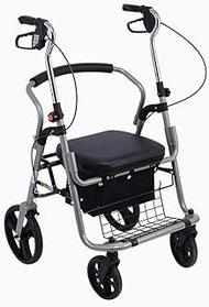 Rollator Lightweight Folding Walker Frame with brakes seat Shopping Basket Height Adjustable Handles Walking Aid Trolley Mobility Aid