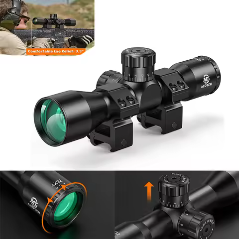 MidTen 4x32 Compact Scope Crosshair Reticle for Hunting - 1 Inch Tube Scope with 20mm Mounts for Pic