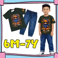 (6M-7Y) ARMY Bear Shirt and Jeans Set Kids Jeans Set / Set baju dan seluar jeans denim budak lelaki 