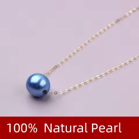 XF800 Real 18K Gold Natural Pearl Necklace Pendant Au750 Fine Jewelry Blueberry Round Wedding Gift F