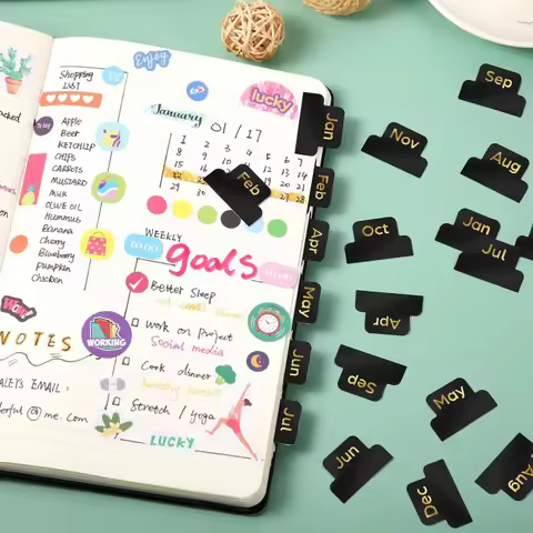 1/5sheets 1-12Monthly Gilding Month Label，Self-Adhesive Monthly Planning Plan Label Calendar Sticker
