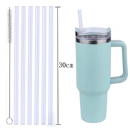 30cm 6 pcs Reusable Straw with Cleaning Brush, Plastic, Clear,Replacement Straw Compatible with Stan
