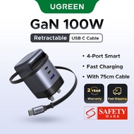 【Retractable Cable】UGREEN 100W/65W/45W 4 Ports GaN Retractable 75cm Cable USB A USB C Fast Charger f
