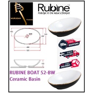 [ RUBINE ] BOAT 52-BW Countertop Ceramic Basin Gloss White Finish,520 x 320 x 140mm