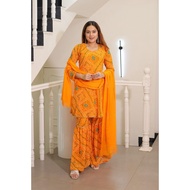 Women's Fancy Dress / Indian Punjabi Suite / Georgette Party Wear Top with Sharara Set / Diwali New 