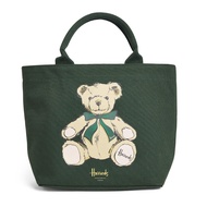英國 Harrods 軍綠色帆布 Henry Bear 熊仔圖案 側咩袋