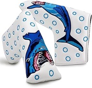 Big Shark Golf Club Covers, White Leather Golf Driver, Fairway, Hybrid Cover, Mallet/Blade Putter He