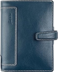 Filofax Holborn Organizer, Pocket Size, Blue - Full Grain Buffalo Leather, Six Rings, with Cotton Cream Week-to-View Calendar Diary, Multilingual, 2024 (C025610-24)