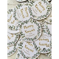 Merry Christmas Leaves Wreath Round Gift Tags or Stickers Personalised