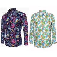 Mens 70s Disco Shirt Retro Casual Button Down Disco Outfit Men Floral Vintage Long Sleeve Hip Hop Pa