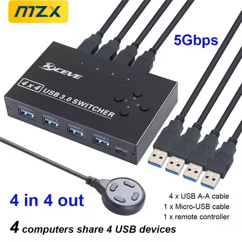 MZX 4 in 4 out USB Switch Selector 4x4 KVM Switcher 3.0 Hub 3 0 KM 4 Hosts Share 4 USB Devices for K