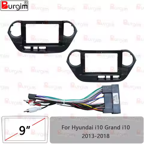 Car Radio Fascia Frame For Hyundai i10 Grand i10 2013-2018 9 inch 2DIN Stereo Panel Wiring Harness P