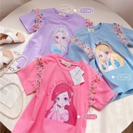 1-10Y Summer Frozen Elsa Dress Cinderella for Girls Casual Cute with Lovely Print Kids Girl Short Sleeves Cartoon Dresses
