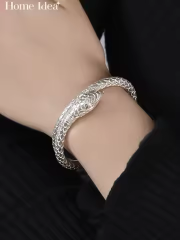 Women Handmade Customized 999 Pure Silver Snake Shaped Bracelet Sterling Silver Opening Cuff Bracele