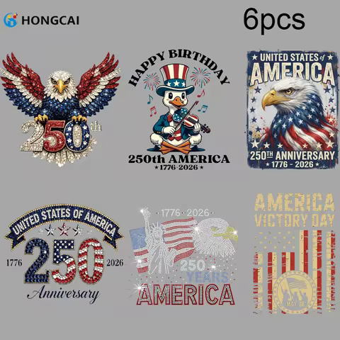 6-Pack U.S. 250th Anniversary Independence Day Iron-On Patches, Suitable for Clothing and Bags Color