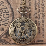 Twelve Constellations Gemini Student Secret Garden Pocket Watch Retro Flip Hollow Couple Watch Sweat