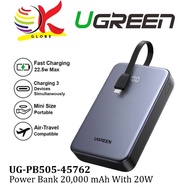 UGREEN POWER BANK UG-PB505-45762 NEXODE 20000MAH WITH 20W WITH BUILT IN USB-C CABLE - FAST CHARGING 