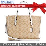 Coach Handbag In Gift Box Crossbody Bag Mollie Tote 25 In Signature Canvas Light Khaki Chalk # C4250