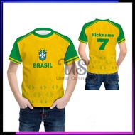 Brazil Kids T-Shirt Boys Brazil Football Shirt/ Kids Brazil Jersey/ Custom Name Brazil T-Shirt/
