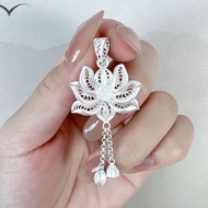 Ff Pure Silver 999 Lotus Tassel Necklace Three-Dimensional Filigree Craft Chinese Style Two Worlds H