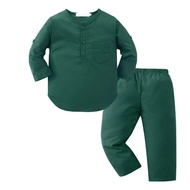 Baju Melayu Budak Lelaki Kurta Cotton Baju Raya 2026 Teal Blue Maroon Sage Green