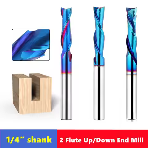 1/4 Inch Shank 2 Flute Up/Down Cutting Spiral Milling Cutter, Carbide Milling Cutter CNC Router Bit 