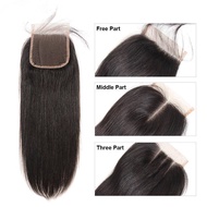 100% Human Hair Brazilian Straight Human Hair Lace Frontal Closure 4*4 Inch   For Female
