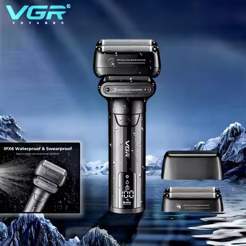 VGR Face Shaver Professional 0MM Foil Shaver 9000 RPM Shaving Beard Machine Electric Reciprocating S