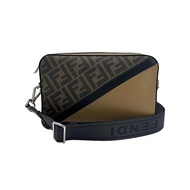 Fendi Diagonal FF Logo皮革拼接帆布斜背包(7M0286-駝)