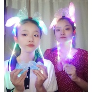 Multi-colored glowing bunny ears mane, glowing squeeze headband, dark pink bunny ears squeeze mane