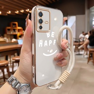 Casing hp For VIVO V23 5G V23i 5G Case Smile Motivational Words Free TALI Lanyard Cesing Electro Pla
