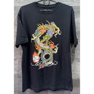ED hardy 100% Cotton Retro Dragon Print Pattern T-Shirt Tops Ready Stock Men Women Same Style