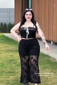 A21กางเกงสาวอวบ ผ้าลูกไม้ ทรงขาม้า แฟชั่นสาวอวบ เสื้อผ้าพลัสไซส์ สาวอวบอ้วน plussize bigsize