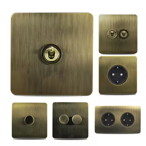 Antique Bronze Steel Plate Wall Light Switch Retro Toggle Switch, 2 Way Dimmer 1-4 Gang, EU Standard