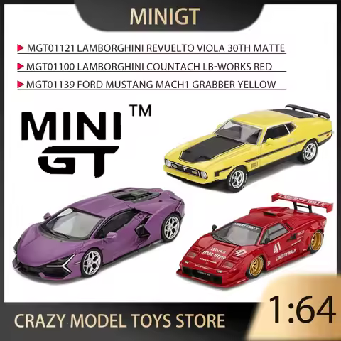 MINIGT 1:64 Ford Mustang Mach1 Grabber Lamborghini Revuelto Viola 30th Countach LB-WORKS Red Alloy D