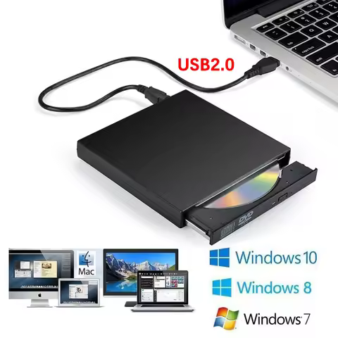 USB 2.0 External DVD Player CD Drive Mp3 Music Movies Portable Reader for Windows 7/ 8/ 10 Laptop De