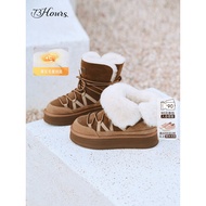 73hours Women's Shoes Fluffy Clouds Winter New Style Round Toe Thick-Soled Warm Fleece-Fleece-Flee