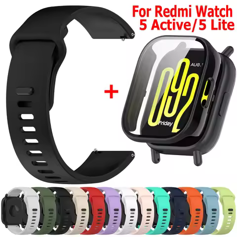Silicone Strap+Glass Case For Redmi Watch 5 Active/5 Lite Accesorios Sports Bracelet For Xiaomi Redm