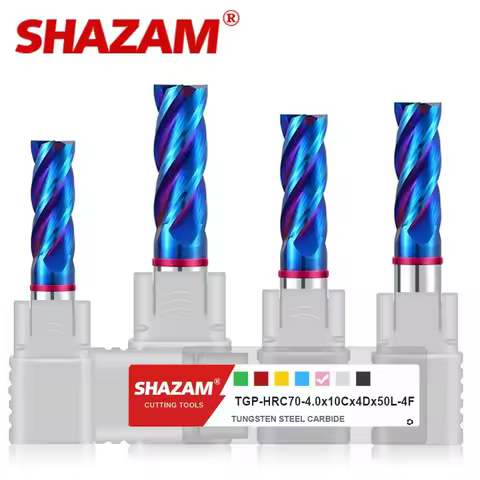 SHAZAM TGP-HRC70 4F Color Circle Flat End Mill Tungsten Steel Carbide Blue Coating Milling Cutter Fo