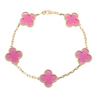 【二手】梵克雅寶 (Van Cleef & Arpels) 復古 Alhambra 琺瑯5圖案手鐲 VCARPQZI00，腕圍 18 厘米，18K（黃金）